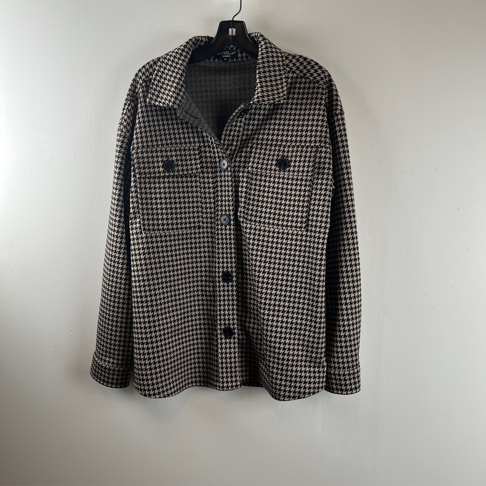 Brown Velvet Heart Houndtooth Shirt Jacket Medium